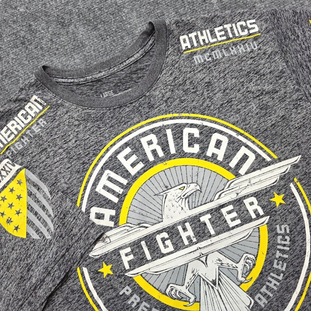 American Fighter Mens T-Shirt Large Gray Yellow Graphic Premium Athletics Eagle